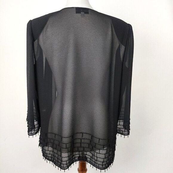 Karen Miller Black Sheer Beaded Open Front Evening Cocktail Jacket Womens 10 - Picture 4 of 5